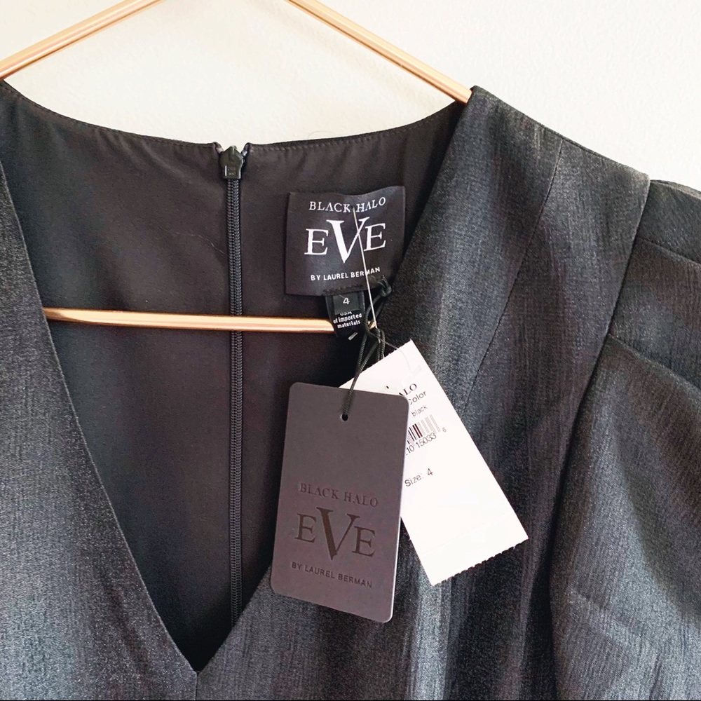 Black Halo Eve Black Puff Sleeve Cocktail Dress Bow Detail 80s Vintage Inspired - Picture 7 of 14